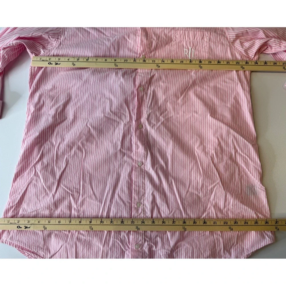 Lauren Ralph Lauren Sleep Shirt Womens L Pink Striped Cotton Poplin Nightshirt